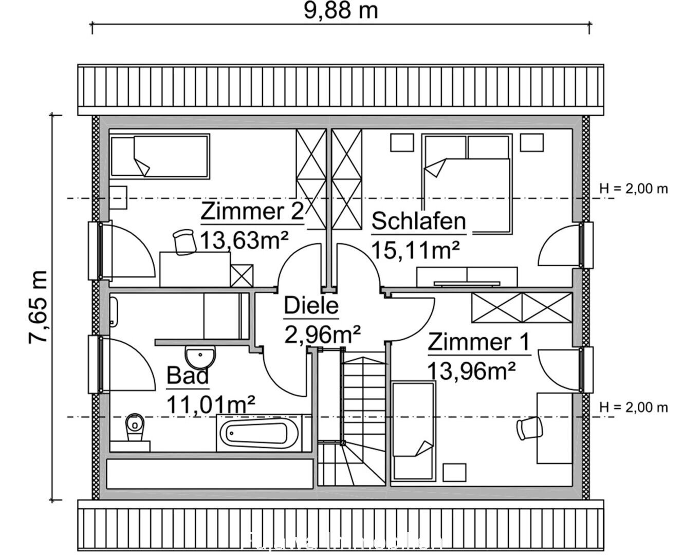 Bauvorschlag ScanHaus122Var. 3A - Grundriss DG